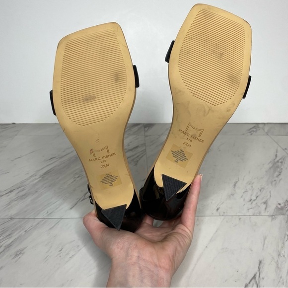 New! Marc Fisher Derine Black Leather Square Toe Heeled Sandal 7 1/2 - Picture 12 of 13